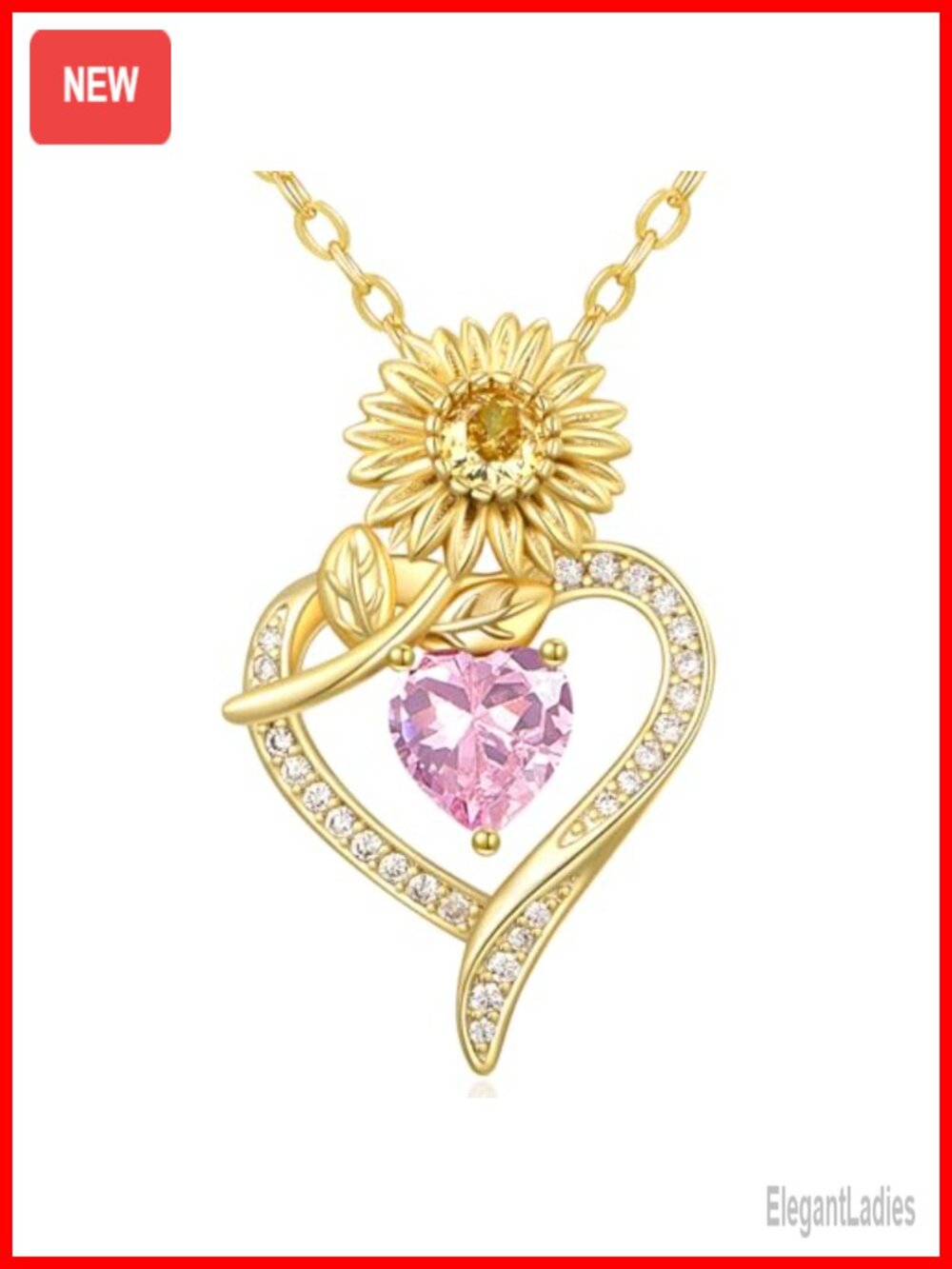 14K Gold Sunflower Heart Pendant Necklace